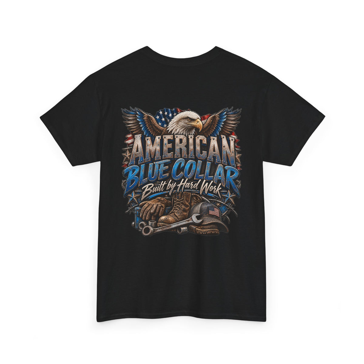 Blue Collar T-Shirt — "Blue Collar Made" & "American Blue Collar" Patriotic Workwear Tee