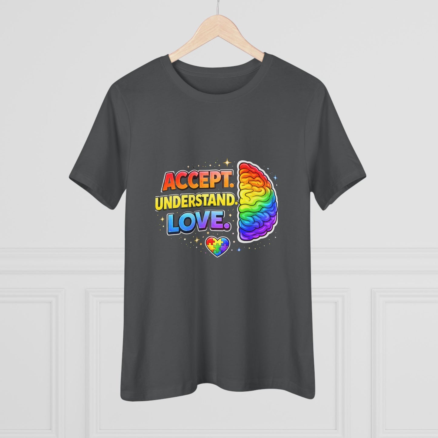 Accept Understand Love Rainbow Brain Women's Tee — LGBTQ+ Pride Mental Health Awareness Shirt