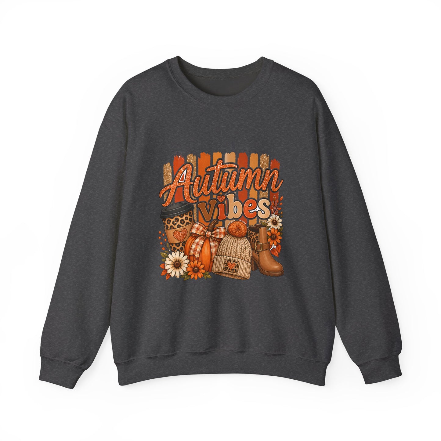 Autumn Vibes Sweatshirt — Cozy Fall Pumpkin & Plaid Graphic Crewneck