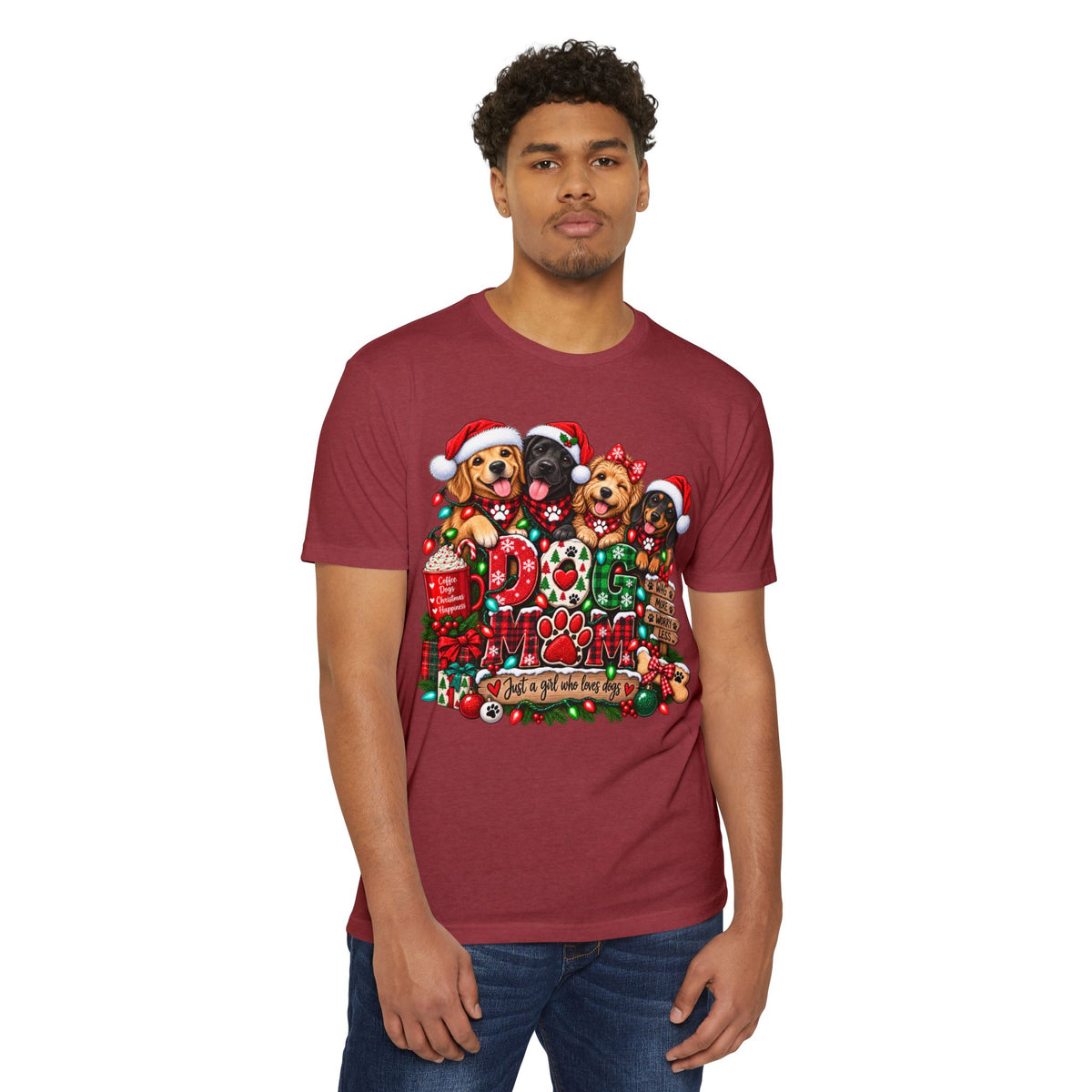 Christmas Dog Mom T-Shirt — Cute Puppies in Santa Hats Holiday Tee