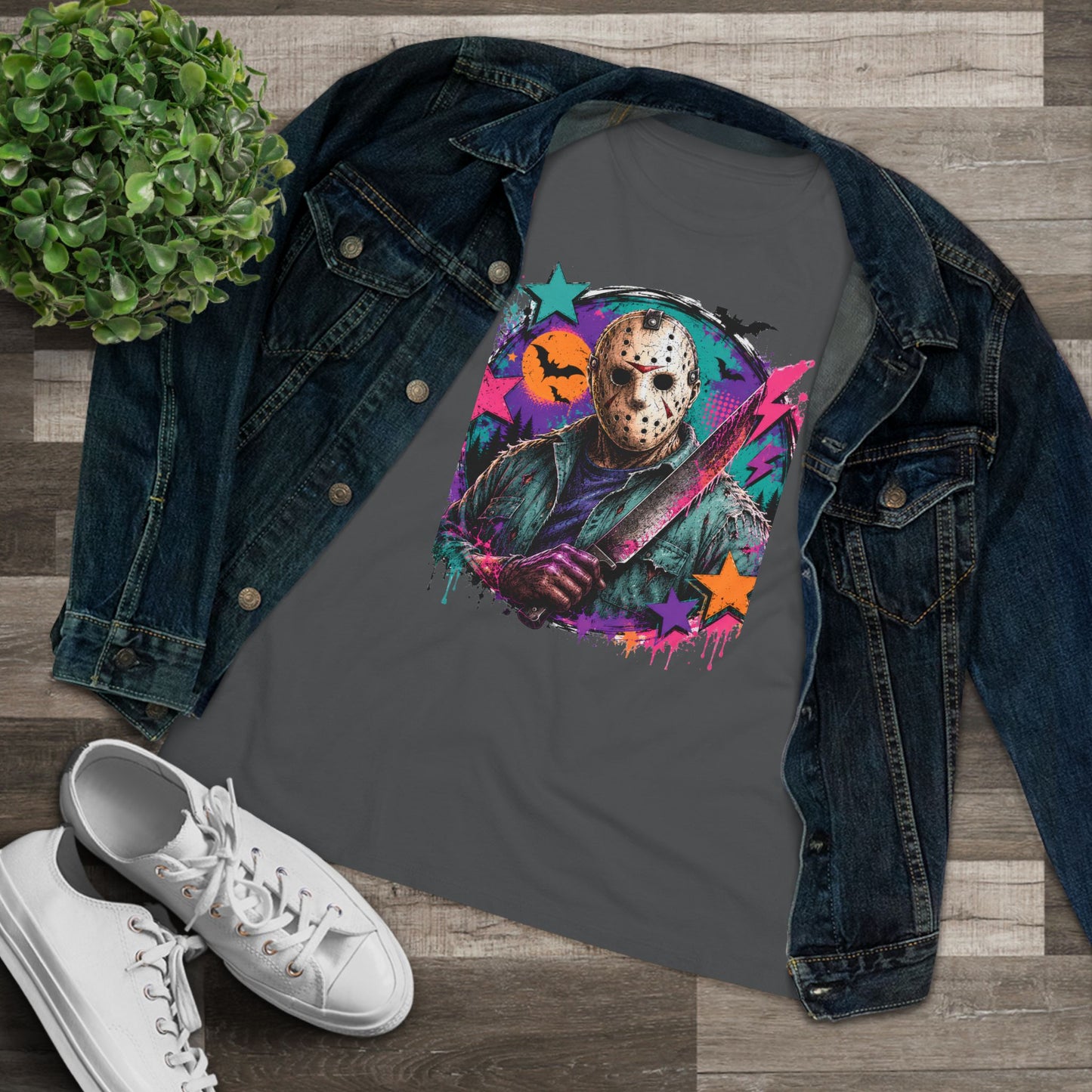 Horror Retro Jason Tee — Neon Slasher Halloween Women’s T-Shirt