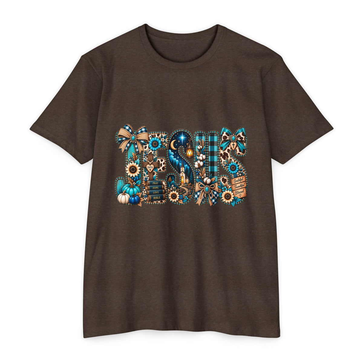Fall Mom T‑Shirt — Rustic Sunflower & Plaid 'MOM' Graphic
