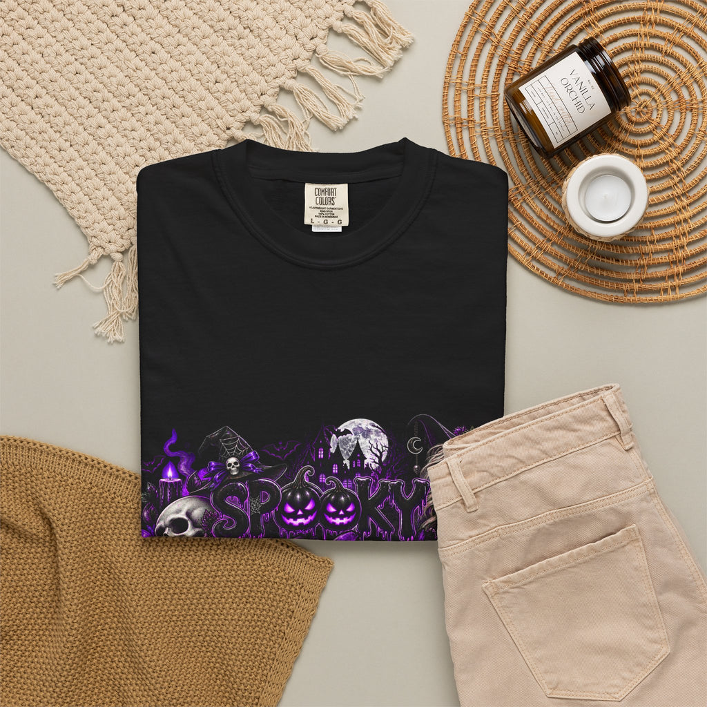 Halloween Horror T-Shirt — Spooky Witch, Skull & Pumpkins Graphic