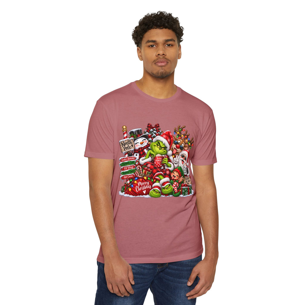 Christmas Grinch Holiday T-Shirt — Festive Santa & Candy Cane Graphic