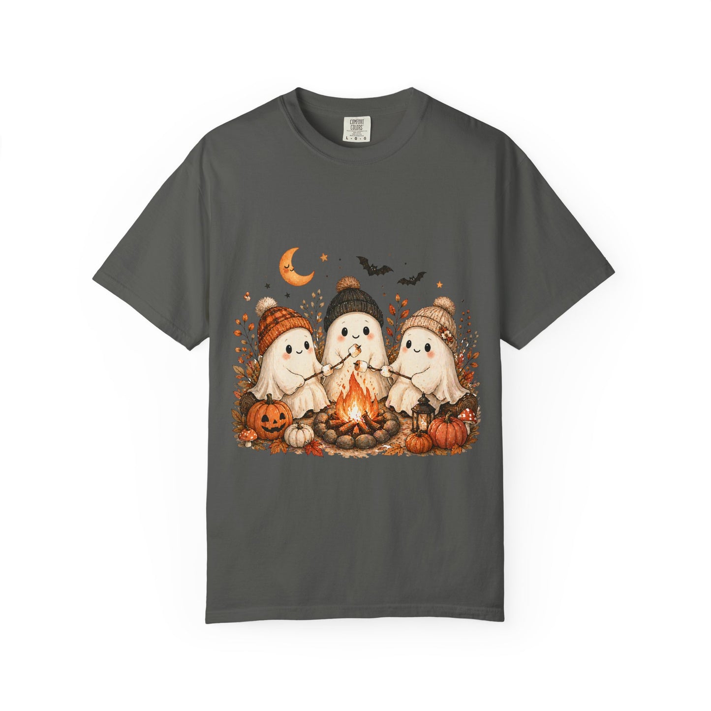 Halloween Ghost Trio Campfire T-Shirt — Cute Spooky Pumpkin Tee