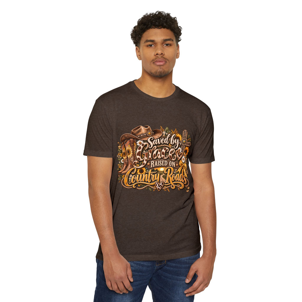 Saved by Grace Raised on Country Roads T-Shirt