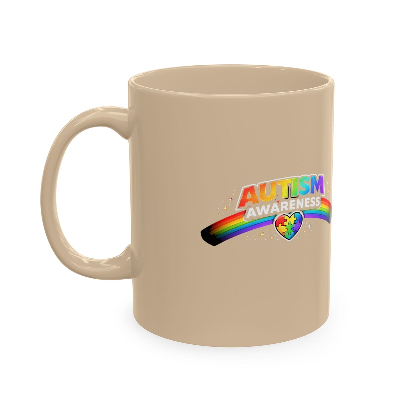 Autism Awareness Ceramic Mug — Rainbow Heart Puzzle Support Cup