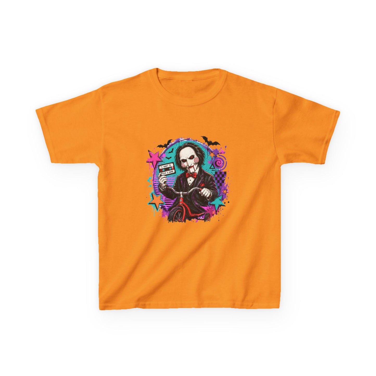 Kids T-Shirt - Colorful Creepy Puppet Horror Design (Saw-Inspired)