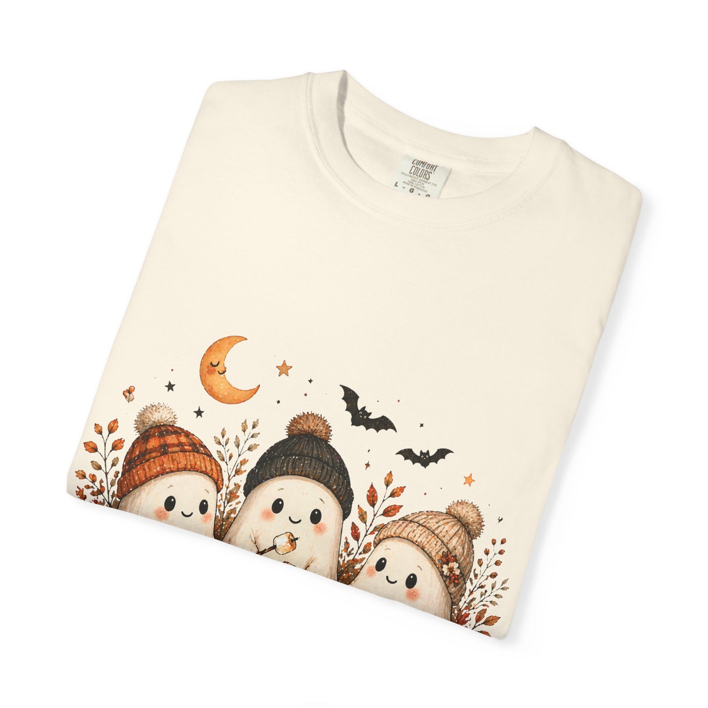 Halloween Ghost Trio Campfire T-Shirt — Cute Spooky Pumpkin Tee