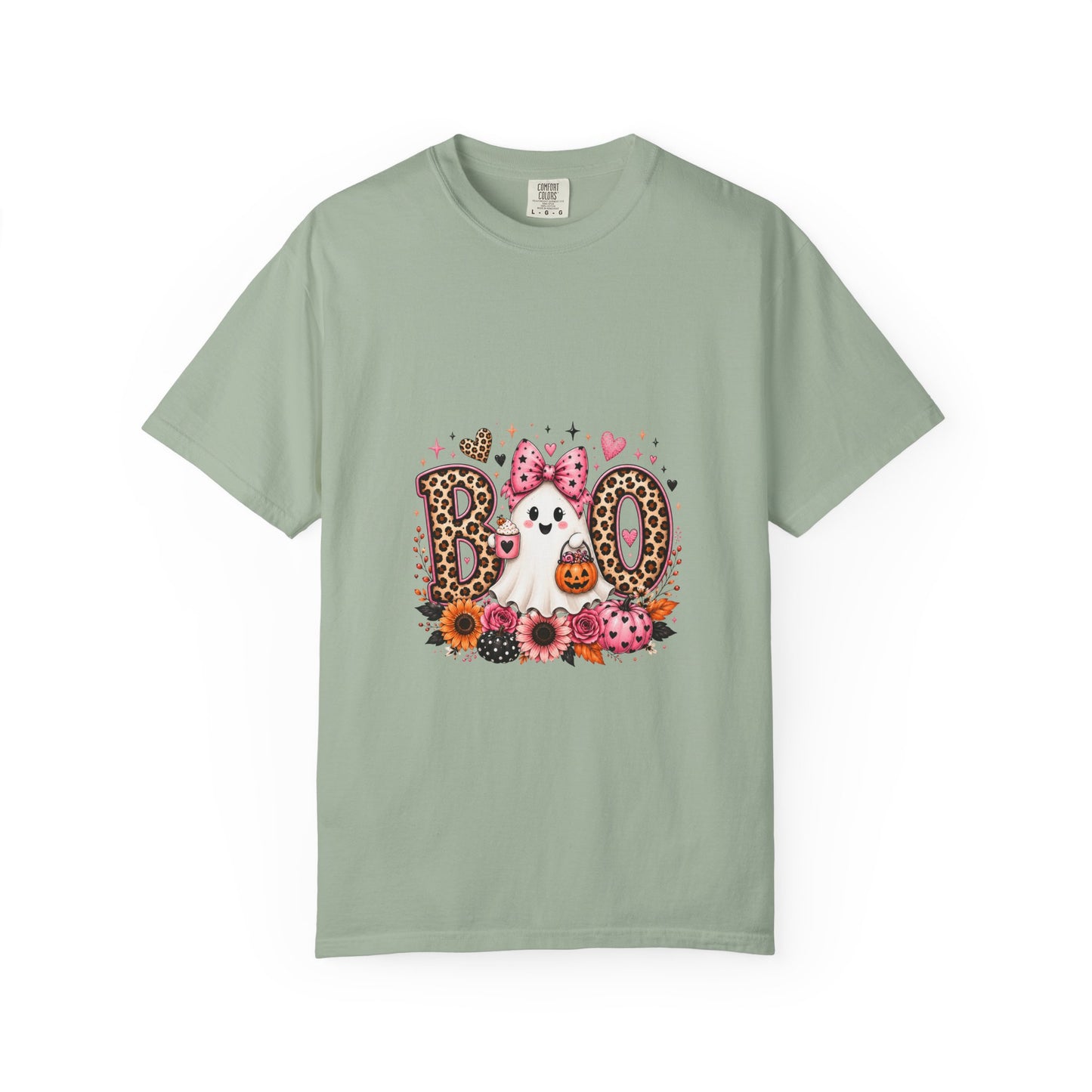 Boo Floral Ghost T-Shirt — Cute Pink Leopard Halloween Tee