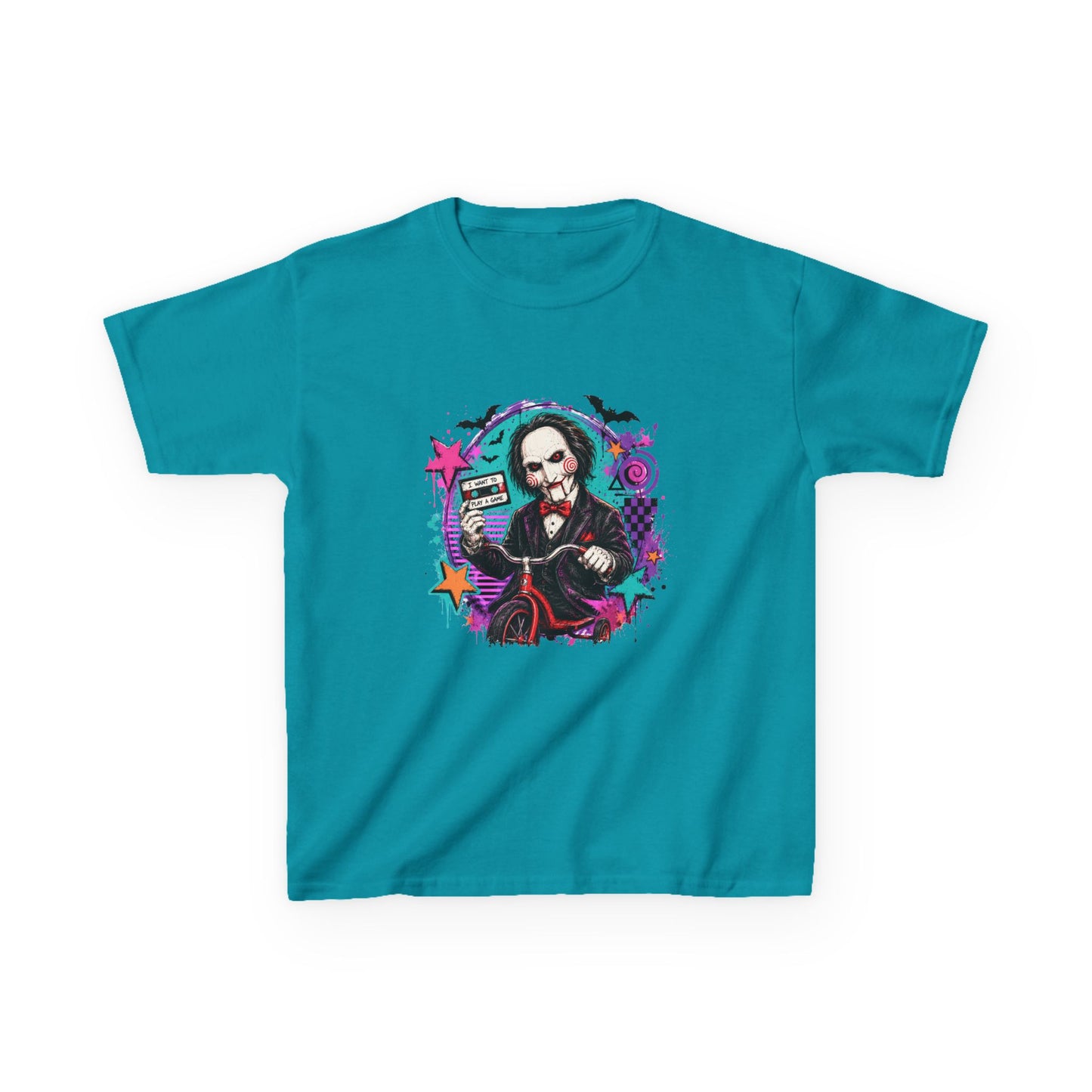 Kids T-Shirt - Colorful Creepy Puppet Horror Design (Saw-Inspired)