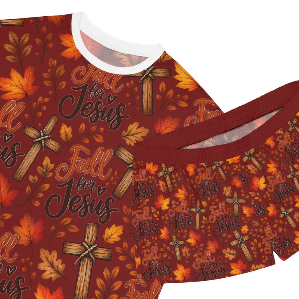 Fall for Jesus Pajama Set — Women's Autumn Christian Sleepwear Shorts Set