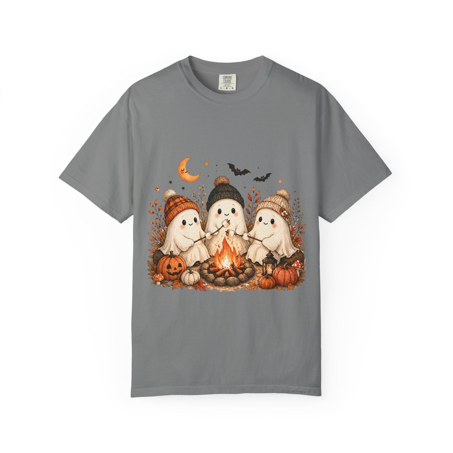 Halloween Ghost Trio Campfire T-Shirt — Cute Spooky Pumpkin Tee