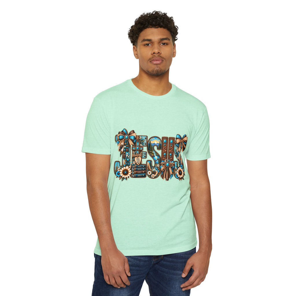 Jesus Floral Graphic T-Shirt — Decorative Faith Tee with Bows & Sunflowers
