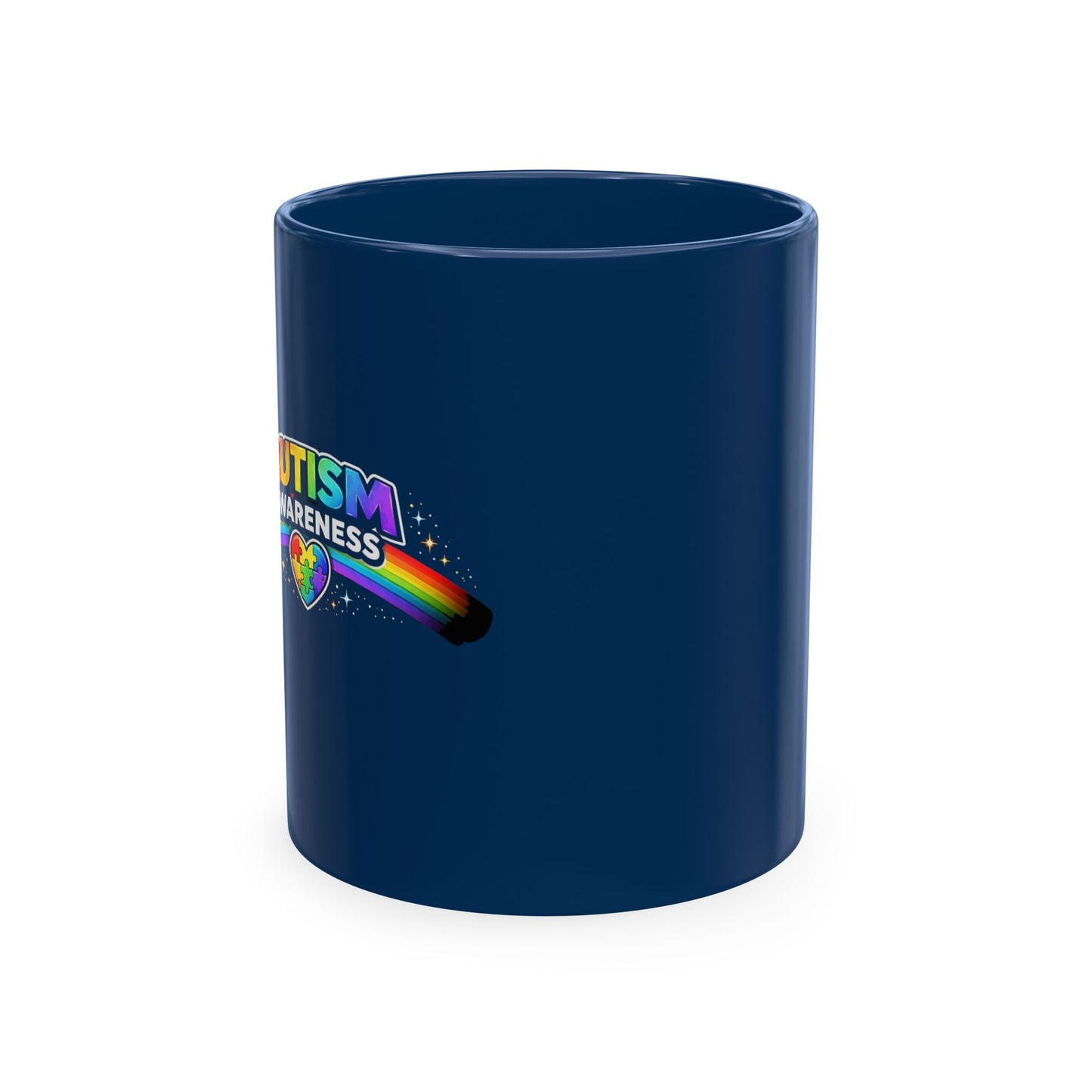 Autism Awareness Ceramic Mug — Rainbow Heart Puzzle Support Cup