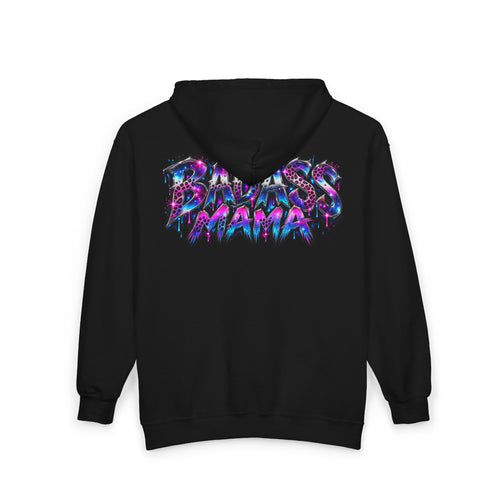 Badass Mama Zip Hoodie – Neon Skull Floral Full‑Zip Sweatshirt