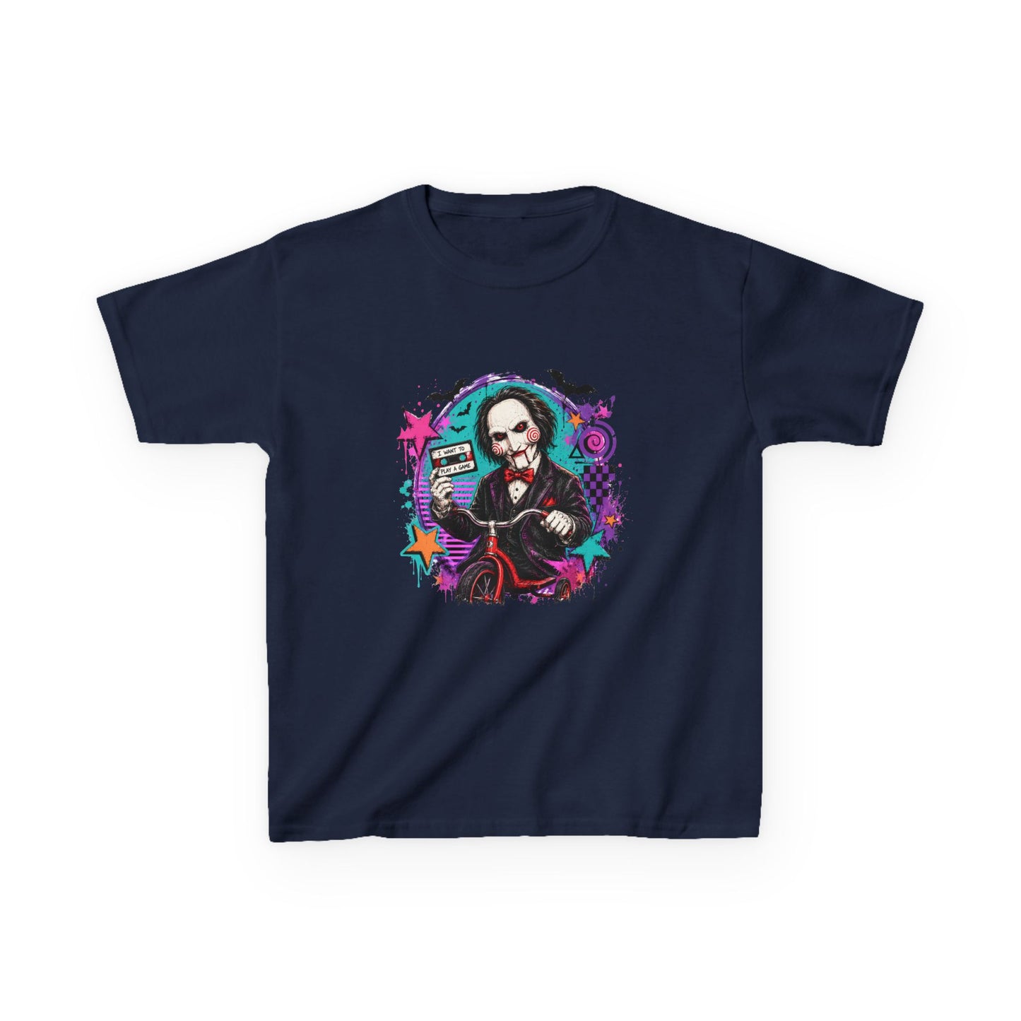 Kids T-Shirt - Colorful Creepy Puppet Horror Design (Saw-Inspired)