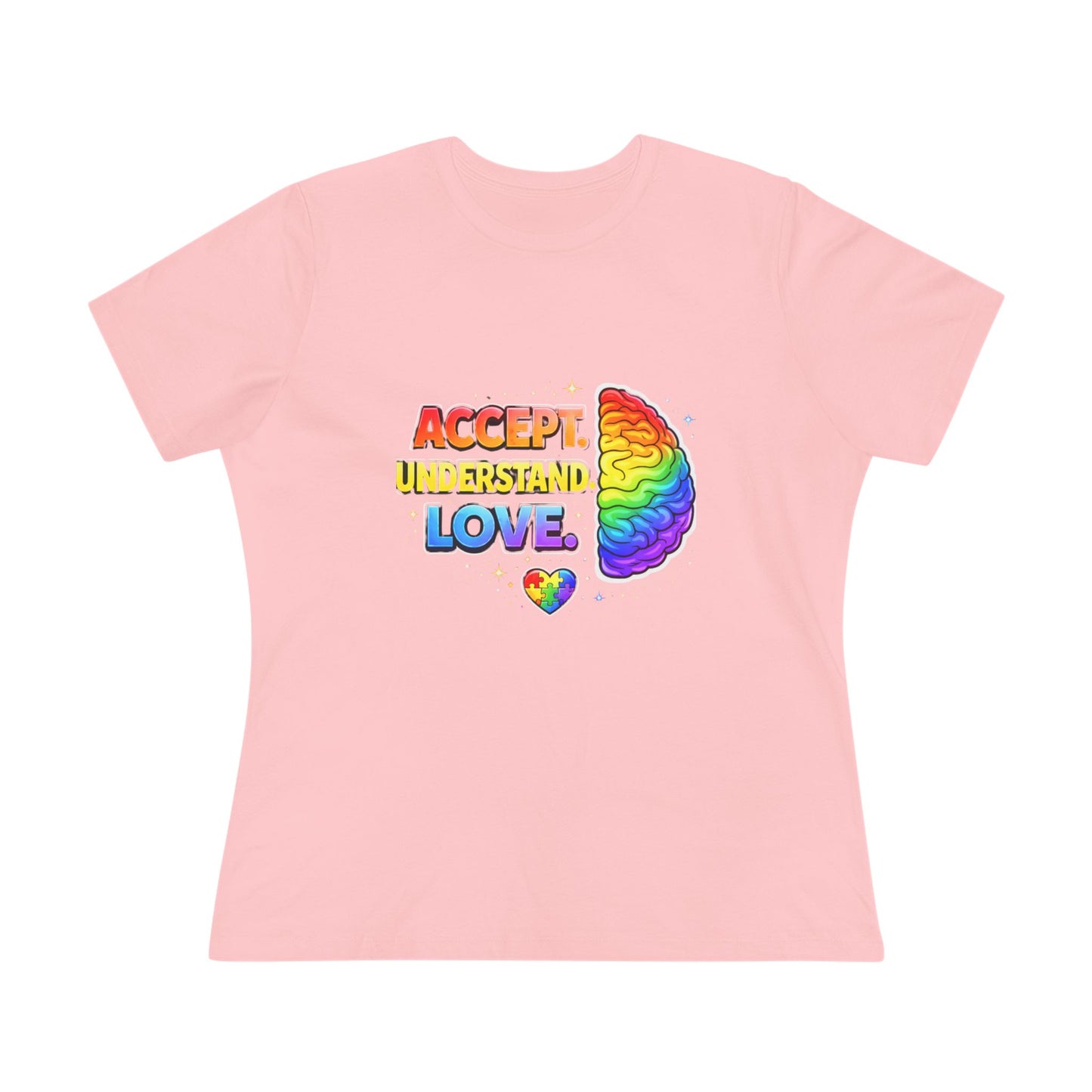 Accept Understand Love Rainbow Brain Women's Tee — LGBTQ+ Pride Mental Health Awareness Shirt