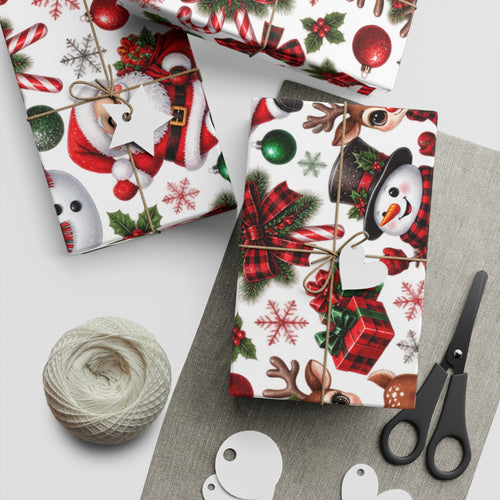 Christmas Gift Wrapping Paper Sheet — Santa, Snowman & Reindeer Holiday Wrap