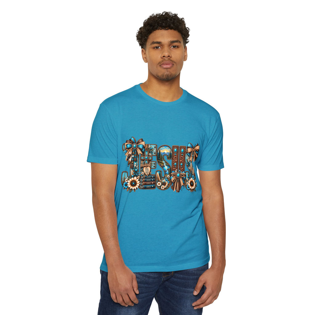 Jesus Floral Graphic T-Shirt — Decorative Faith Tee with Bows & Sunflowers