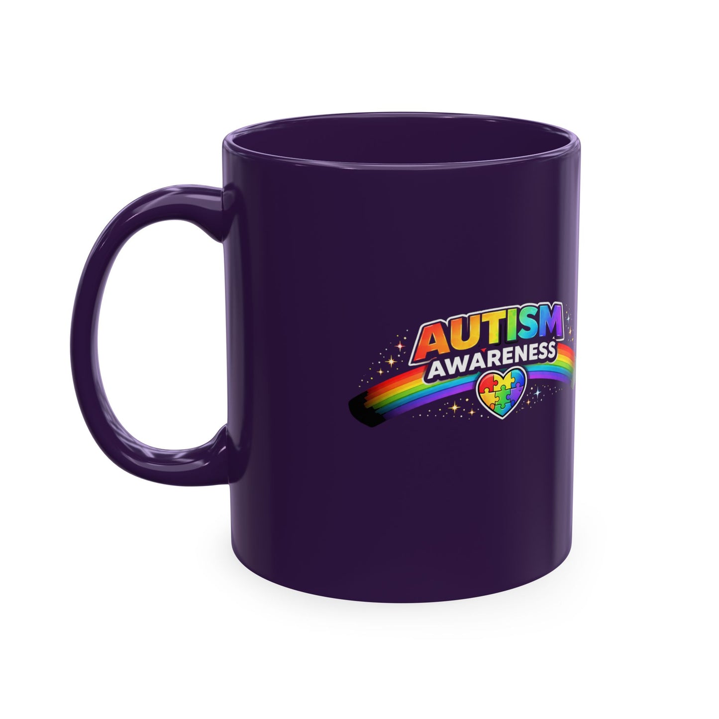 Autism Awareness Ceramic Mug — Rainbow Heart Puzzle Support Cup