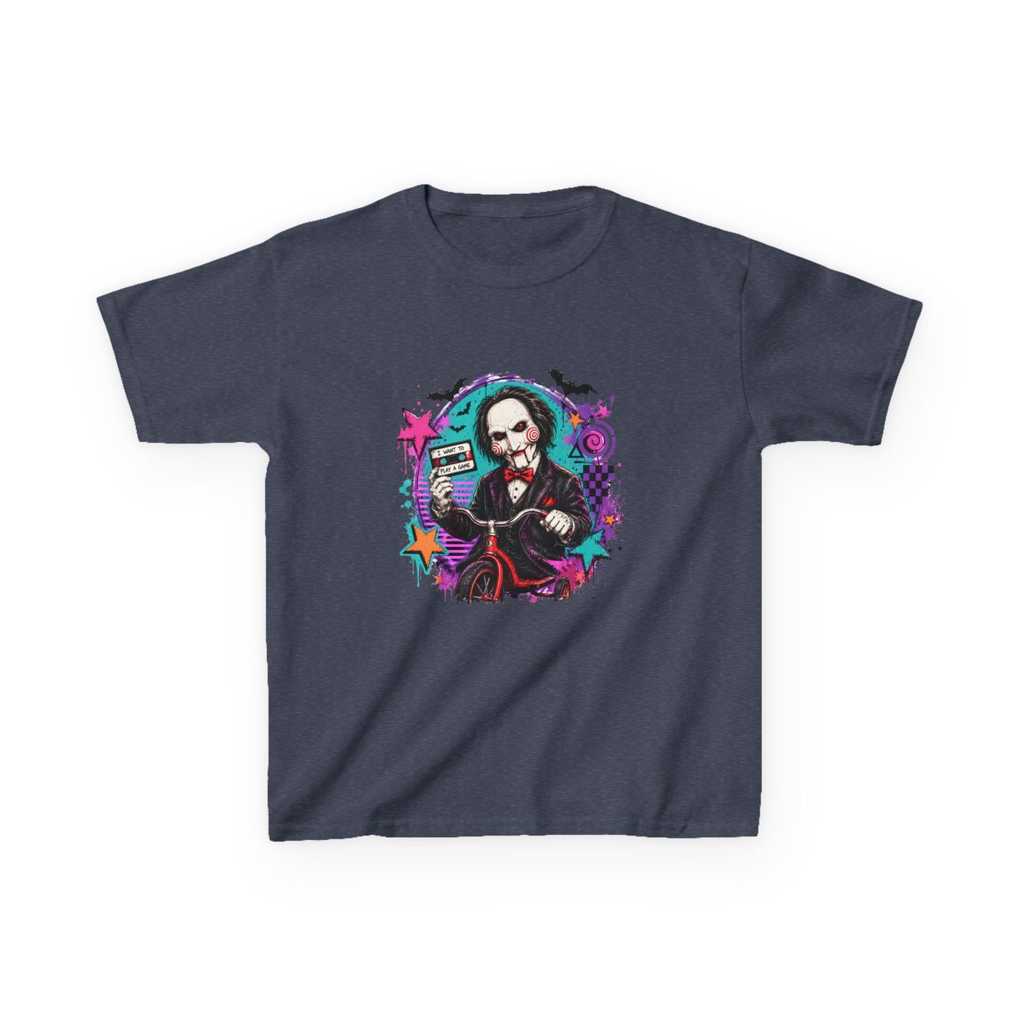 Kids T-Shirt - Colorful Creepy Puppet Horror Design (Saw-Inspired)