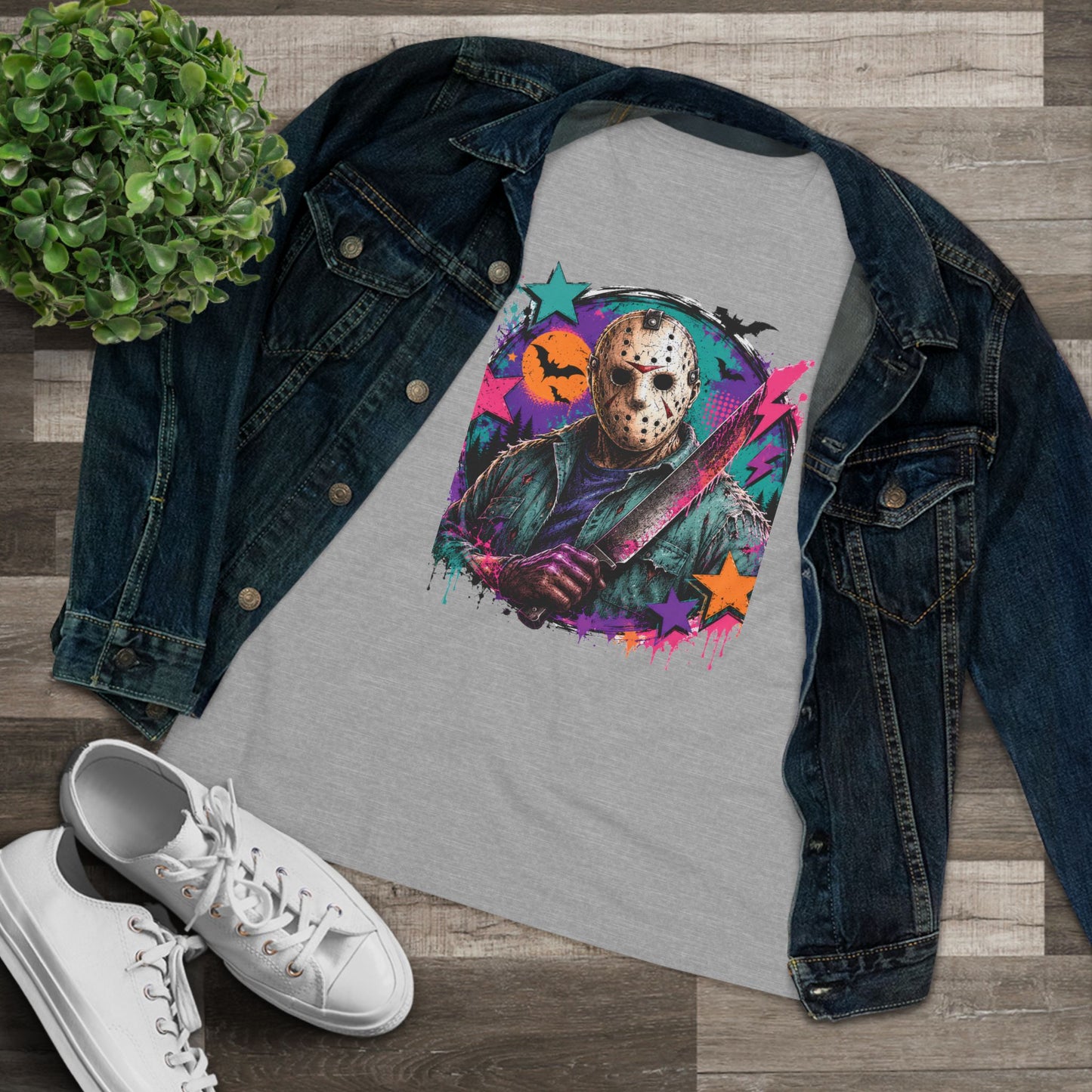 Horror Retro Jason Tee — Neon Slasher Halloween Women’s T-Shirt