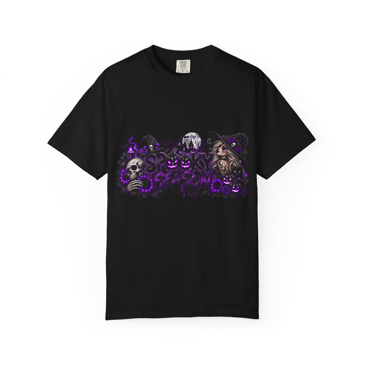 Halloween Horror T-Shirt — Spooky Witch, Skull & Pumpkins Graphic