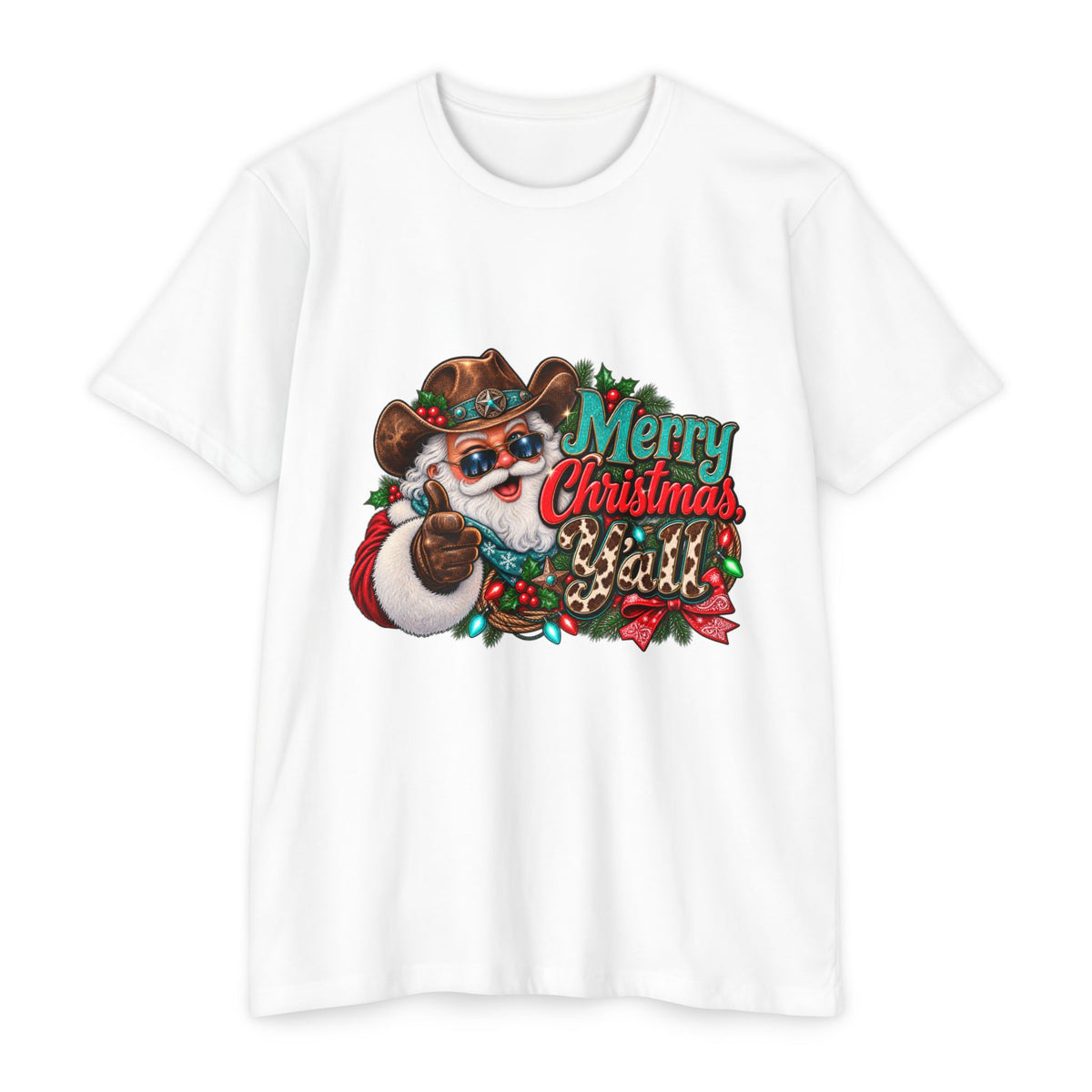 Christmas Cowboy Santa T-Shirt — "Merry Christmas Y'all" Holiday Tee