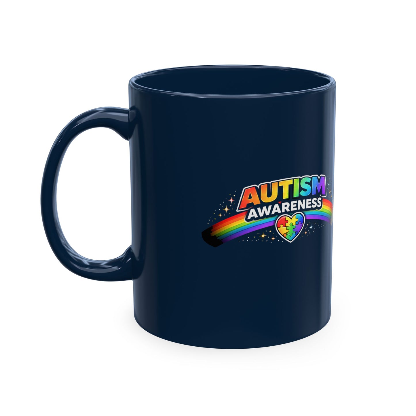 Autism Awareness Ceramic Mug — Rainbow Heart Puzzle Support Cup