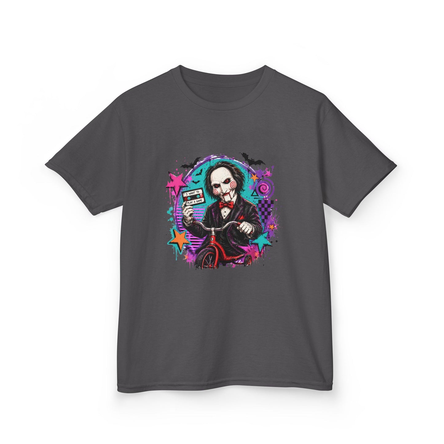 Kids T-Shirt - Colorful Creepy Puppet Horror Design (Saw-Inspired)