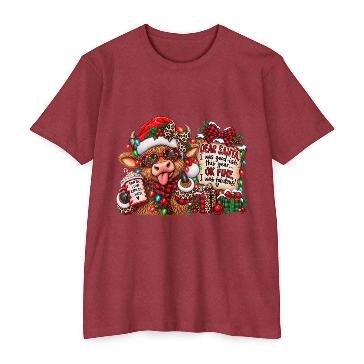 Christmas Cow T-Shirt — "Dear Santa I Was Good(ish)" Funny Holiday Tee