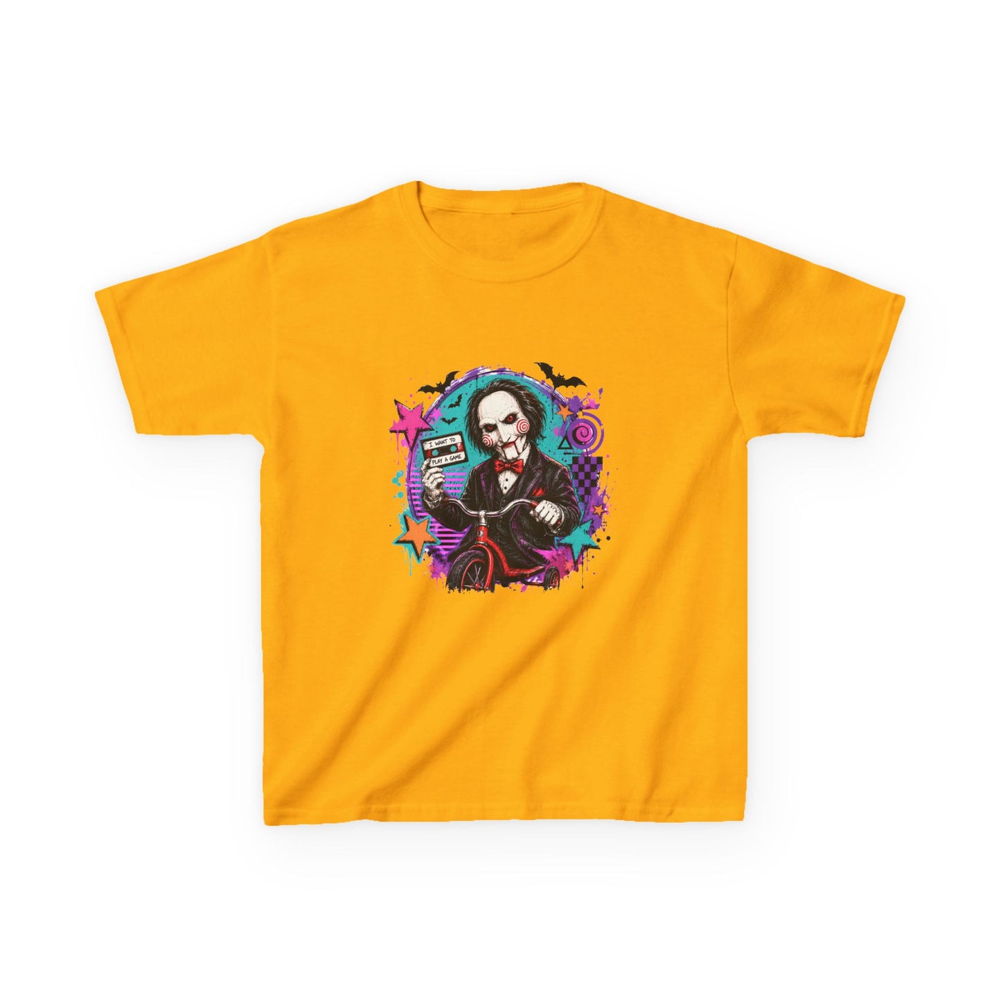 Kids T-Shirt - Colorful Creepy Puppet Horror Design (Saw-Inspired)