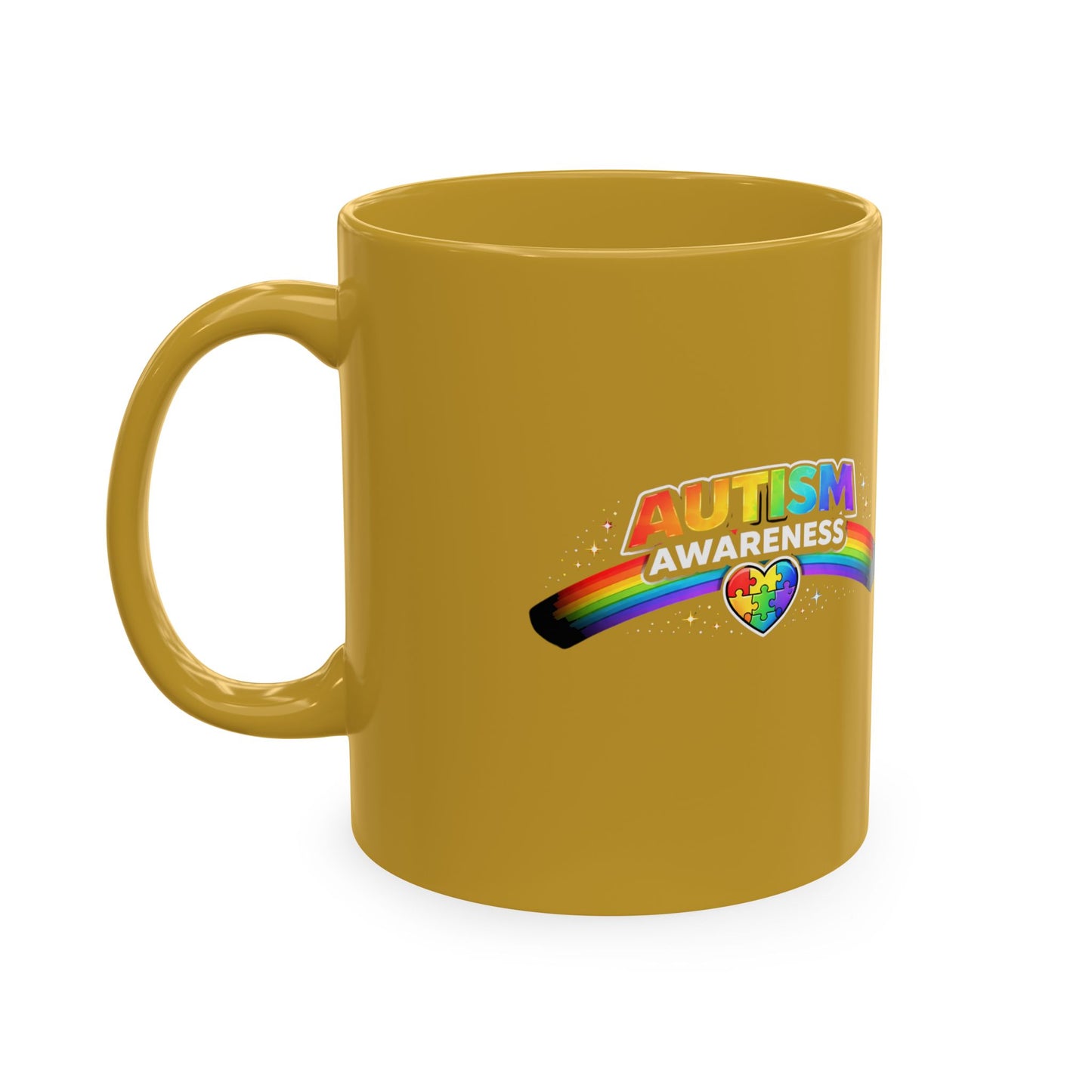 Autism Awareness Ceramic Mug — Rainbow Heart Puzzle Support Cup