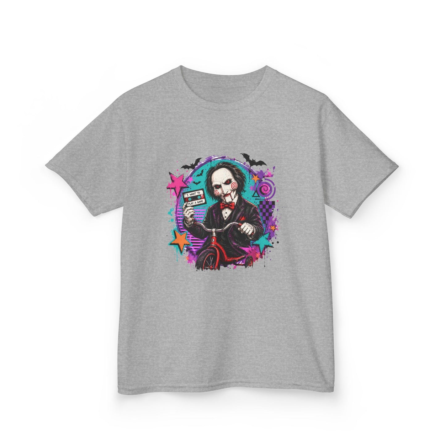 Kids T-Shirt - Colorful Creepy Puppet Horror Design (Saw-Inspired)