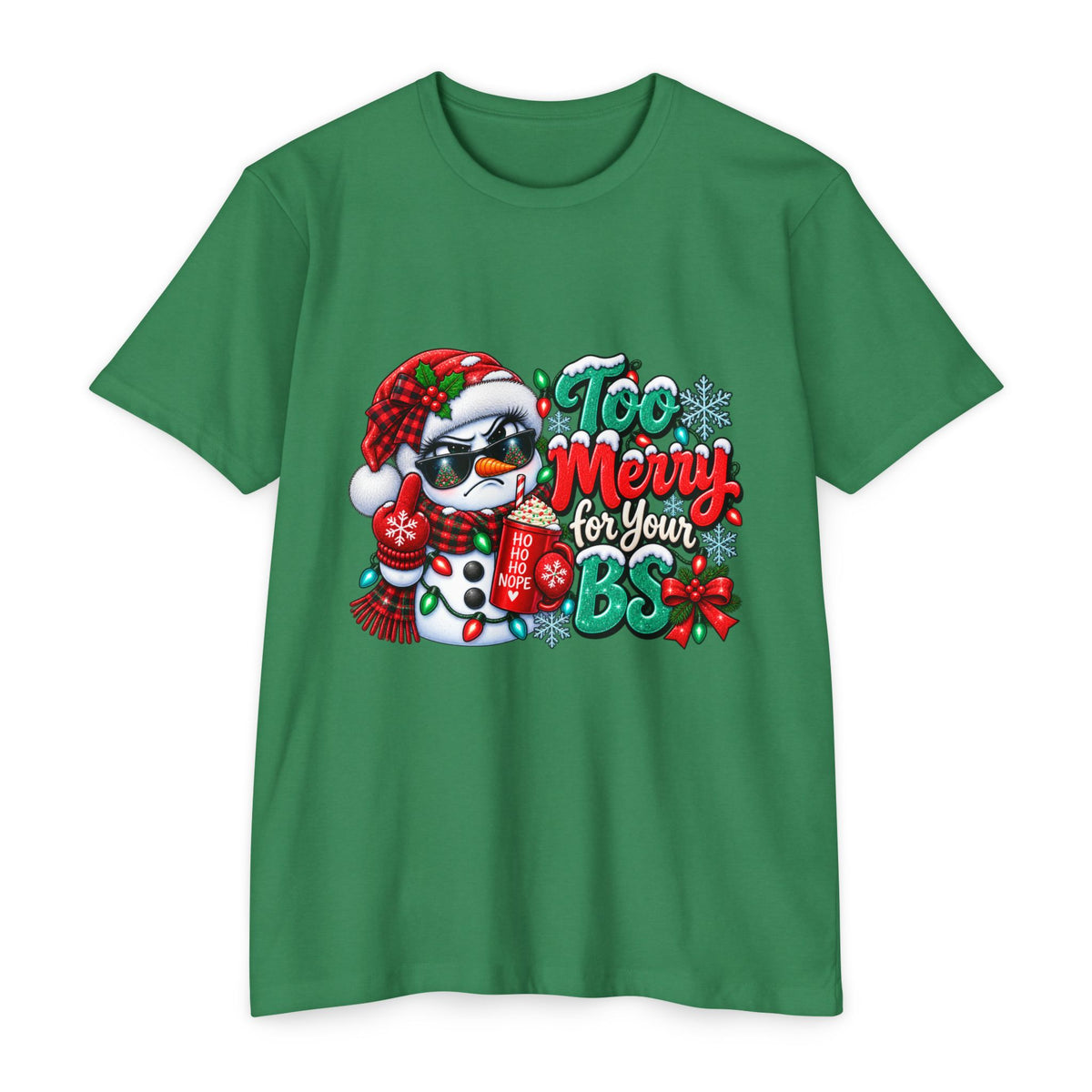 Christmas Penguin T‑Shirt — "Too Merry for Your BS" Funny Holiday Tee
