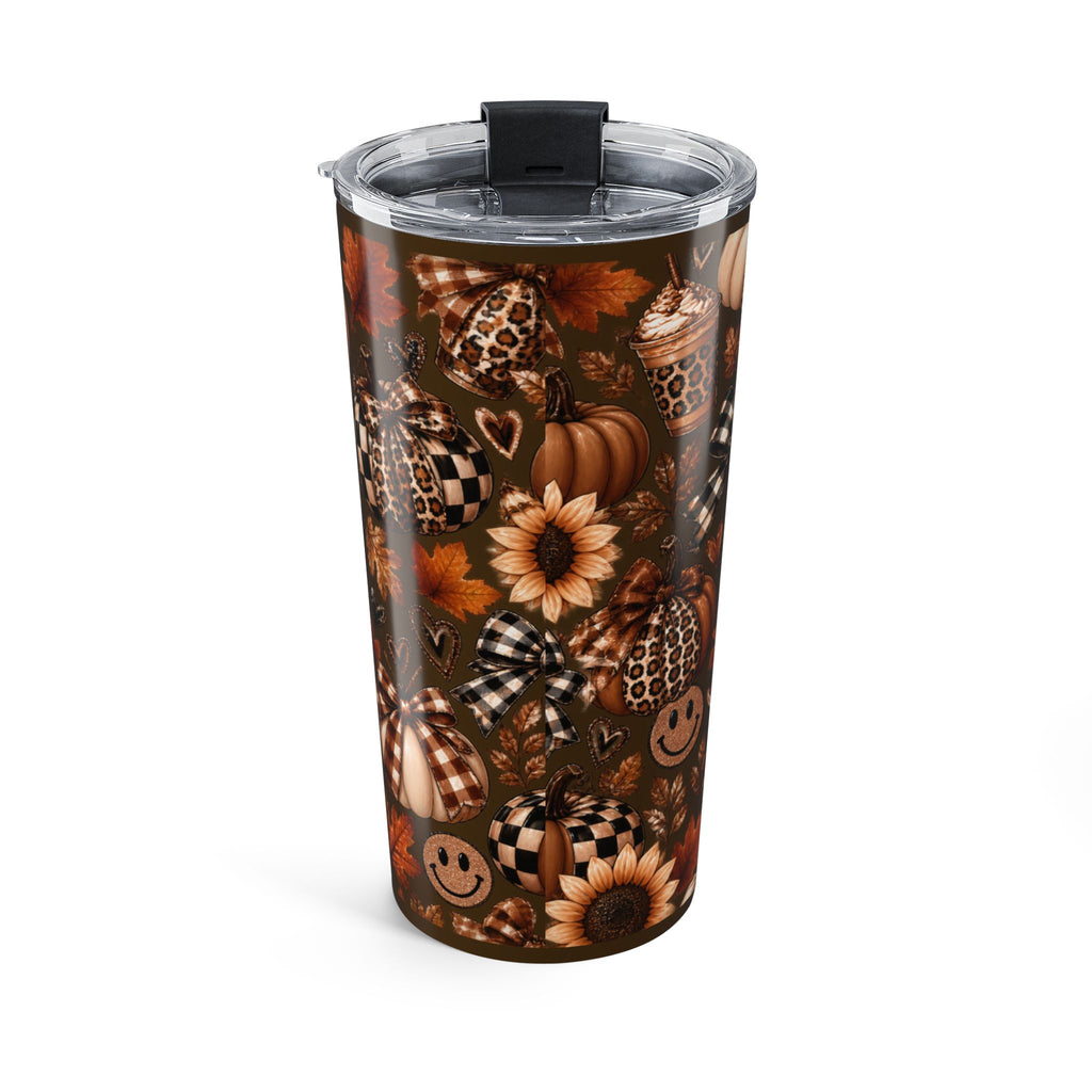 20oz Fall Pumpkin Sunflower Tumbler — Autumn Plaid Smile Travel Cup