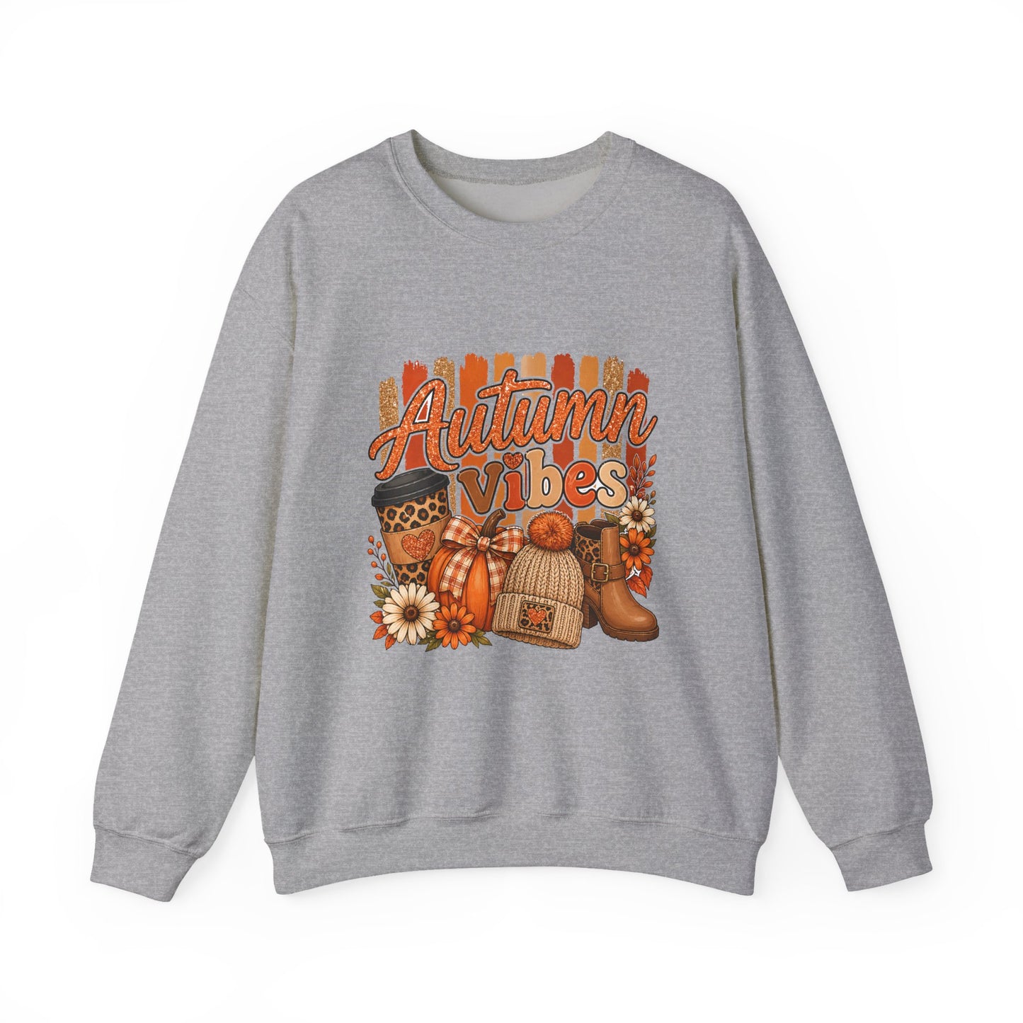 Autumn Vibes Sweatshirt — Cozy Fall Pumpkin & Plaid Graphic Crewneck