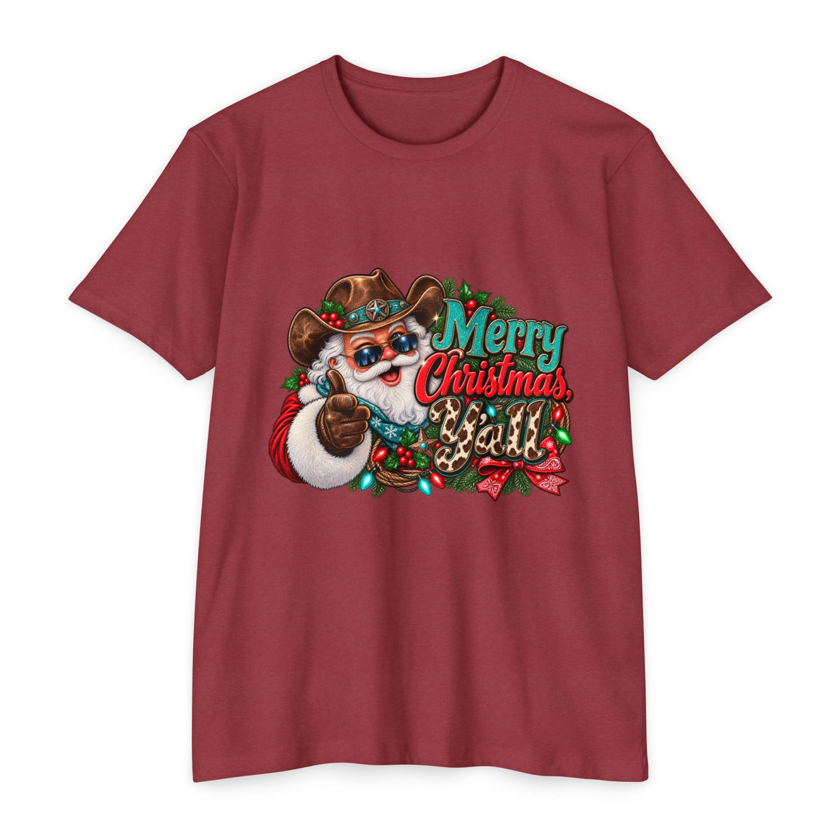 Christmas Cowboy Santa T-Shirt — "Merry Christmas Y'all" Holiday Tee