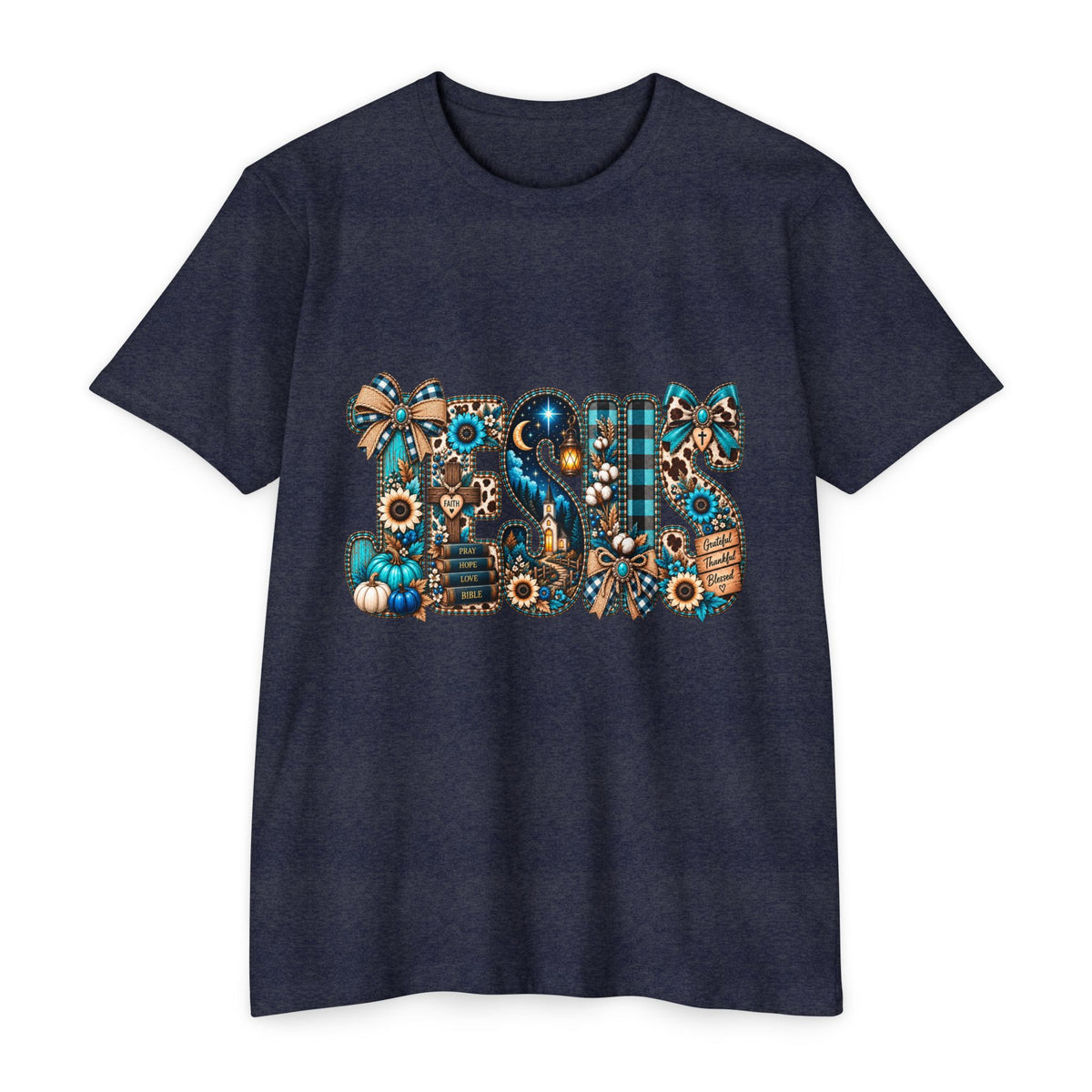 Fall Mom T‑Shirt — Rustic Sunflower & Plaid 'MOM' Graphic