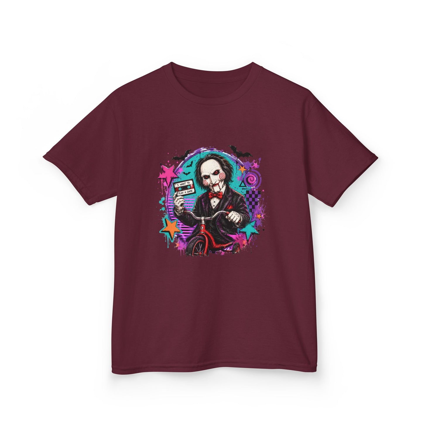 Kids T-Shirt - Colorful Creepy Puppet Horror Design (Saw-Inspired)