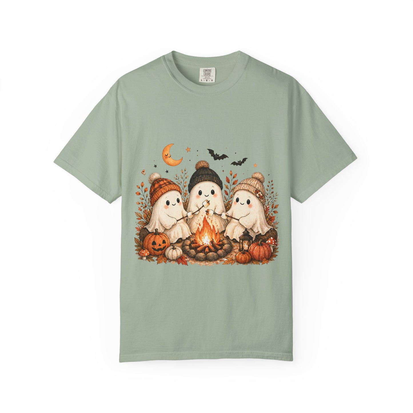 Halloween Ghost Trio Campfire T-Shirt — Cute Spooky Pumpkin Tee