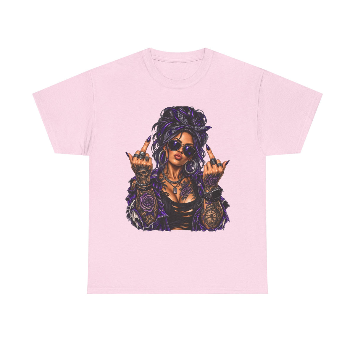 Edgy Femme Rebel Tee — Tattooed Woman Graphic T-Shirt