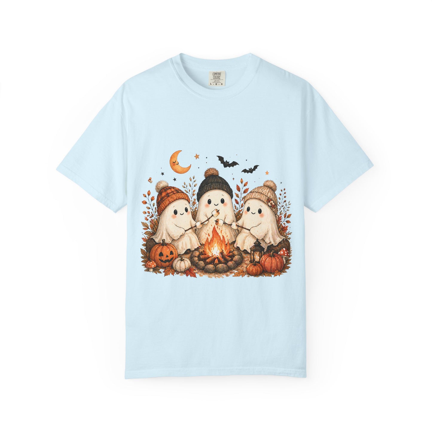 Halloween Ghost Trio Campfire T-Shirt — Cute Spooky Pumpkin Tee