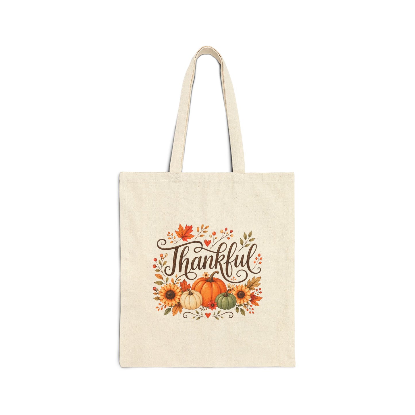 Thankful Fall Tote Bag – Pumpkin & Sunflower Cotton Canvas Grocery Tote