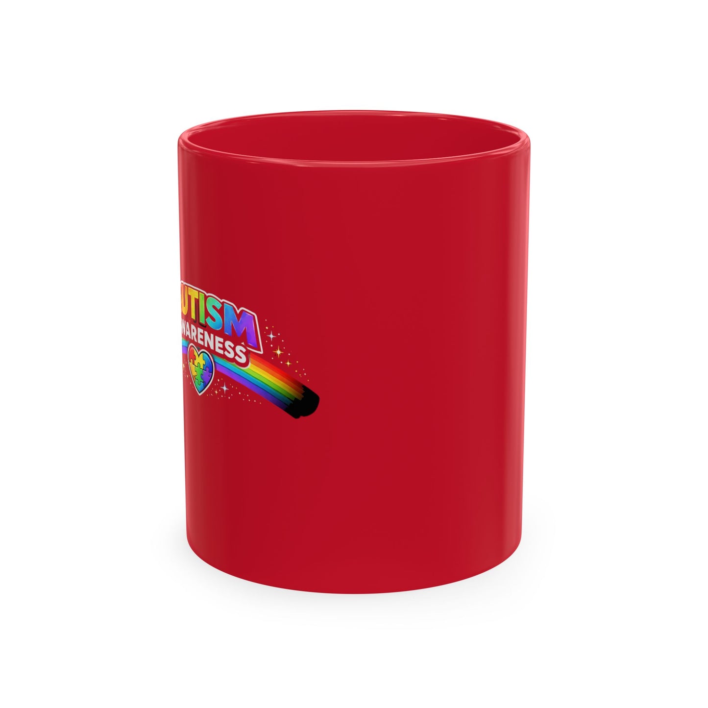 Autism Awareness Ceramic Mug — Rainbow Heart Puzzle Support Cup