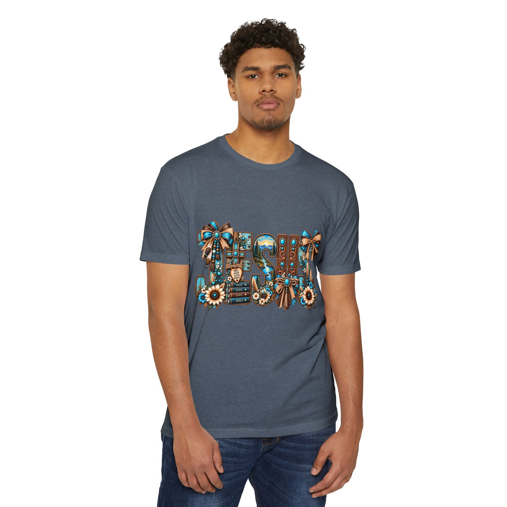 Jesus Floral Graphic T-Shirt — Decorative Faith Tee with Bows & Sunflowers