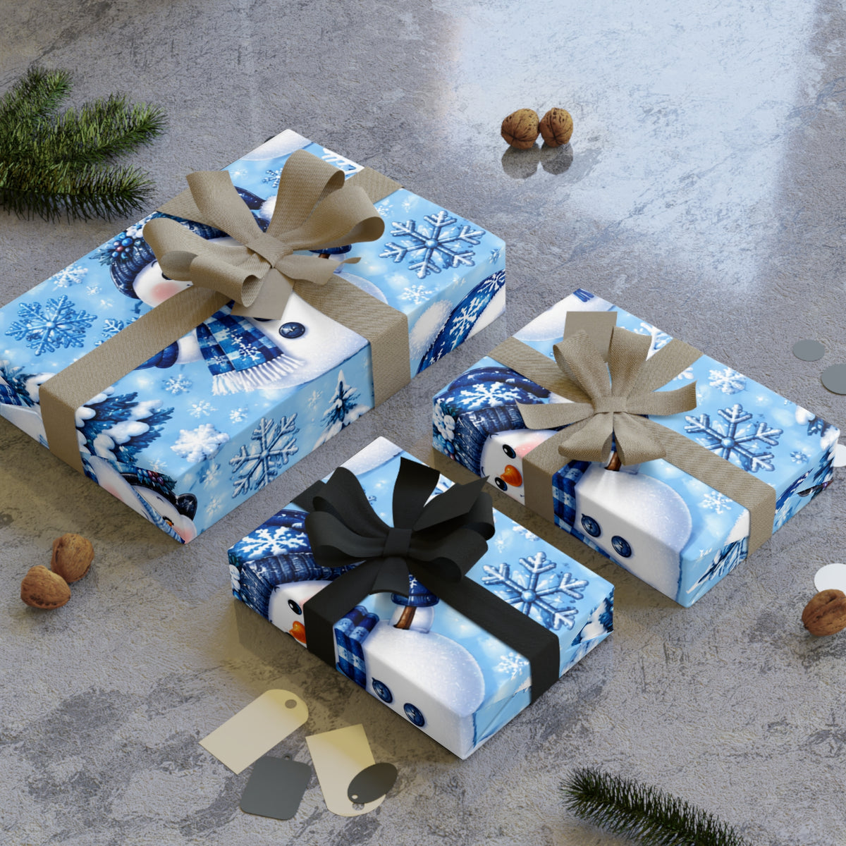 Snowman Holiday Gift Wrap Roll — Festive Blue Christmas Wrapping Paper