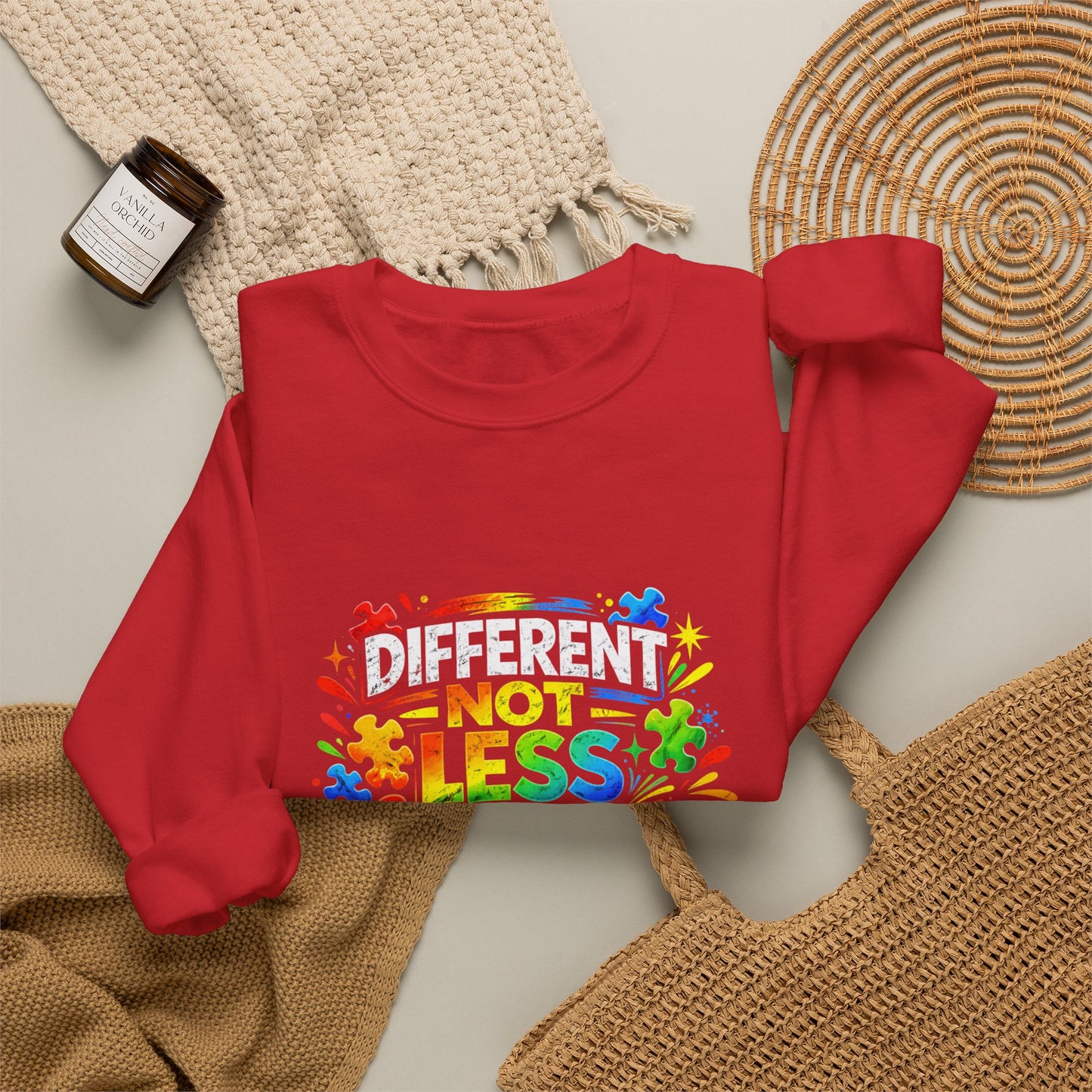 Autism Awareness Crewneck — "Different Not Less" Rainbow Sweatshirt