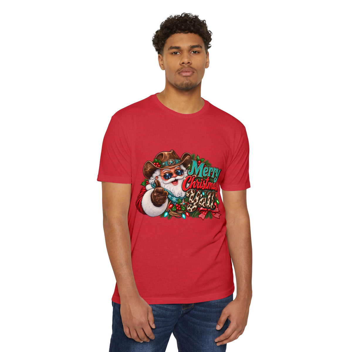 Christmas Cowboy Santa T-Shirt — "Merry Christmas Y'all" Holiday Tee